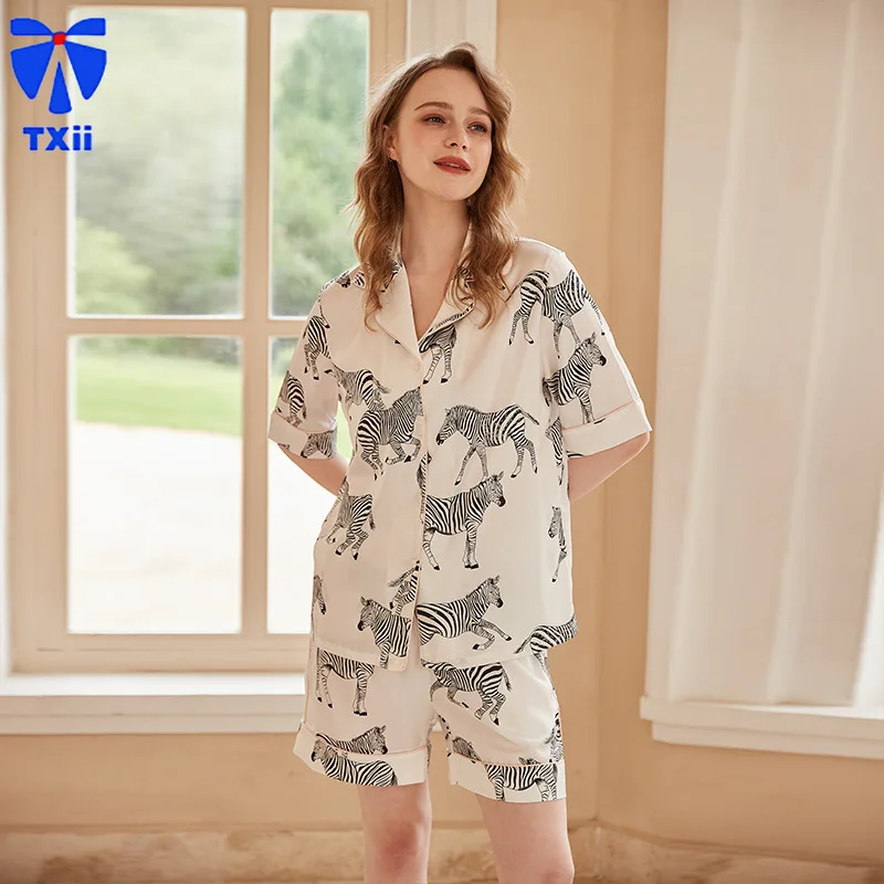 

[ white background zebra ] New Pajamas Women's Summer Short-sleeved Ice Silk suit Sweet Cute Cartoon Home Clothes