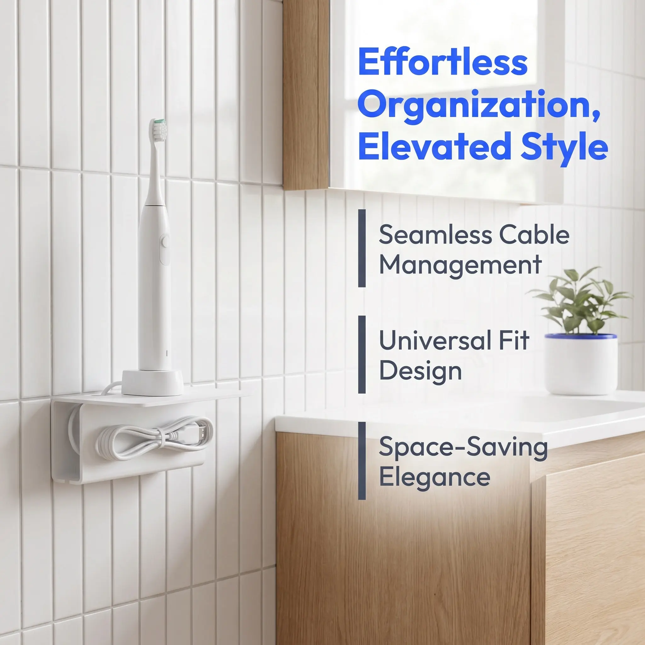 Acrylic Wall Mounted Electric Toothbrush Holder Cable Organizer Space Saving Bathroom Toothbrush Storage Rack Vanity Organizer
