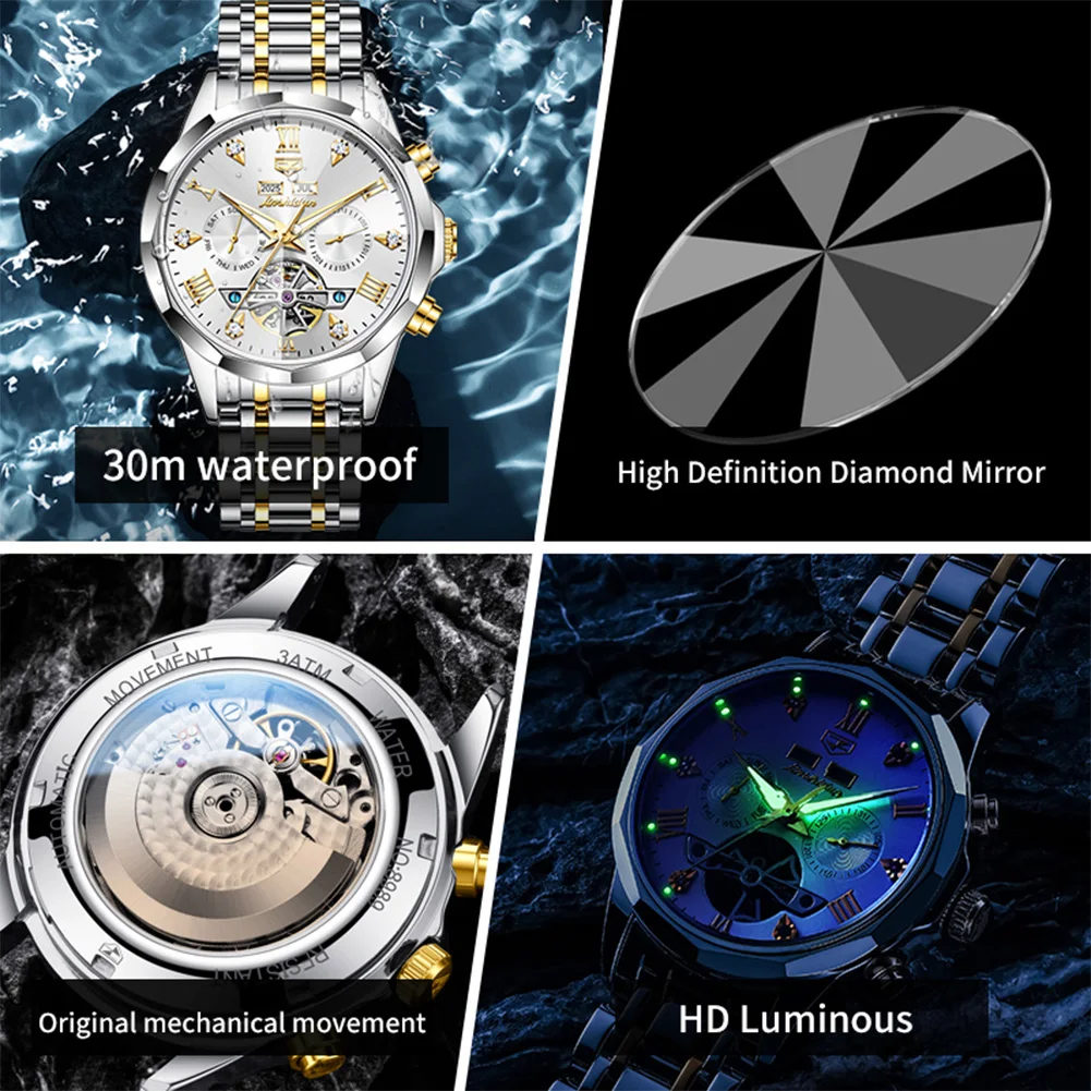 JSDUN New High Quality Luxury Skeleton Multifunction Automatic Mechanical Men Watch Best Selling Fashion Trend Watches for Men
