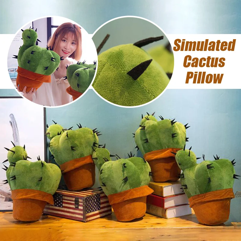 Simulation Cactus Cushion Stuffed Plant Soft Cuddly Toy Plush Potted Cactus Pillow Office Sofa Car Cushion Home Decor Ornament