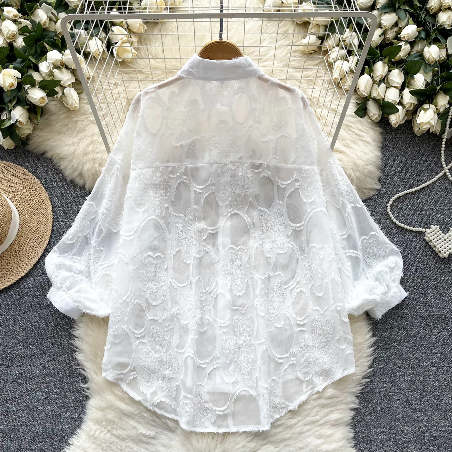 Vintage Turn-down Collar Embroidered Chic Rhinestone Three-dimensional Floral Top Women Streetwear High Street Autumn Blouse