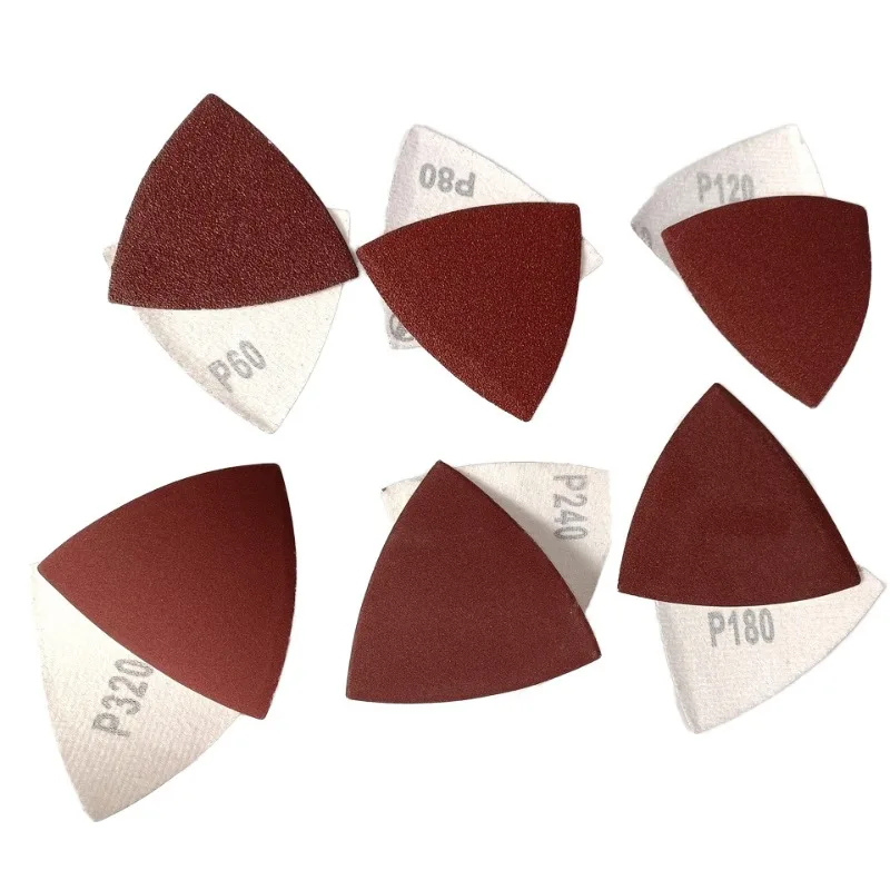 92mm Triangular Hook & Loop Sandpaper 6 Holes Red Abrasive Discs Dry Sanding Pads for Grinding and Polishing