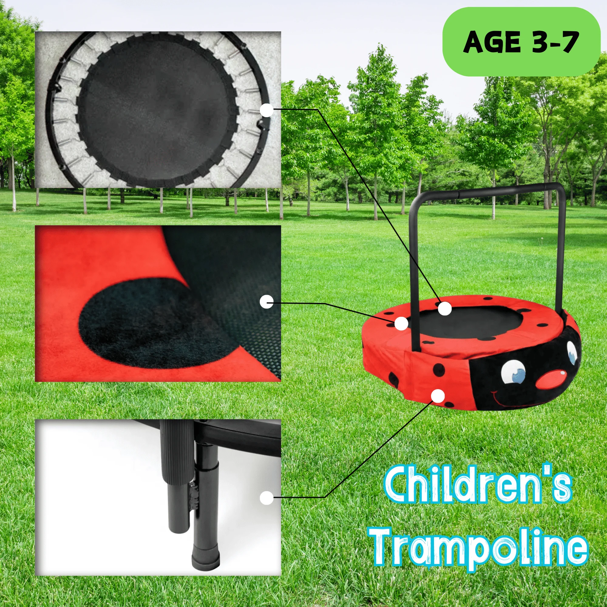 Assembled children's trampoline happy expression outdoor and indoor dual-use ladybug black and red foldable iron tube