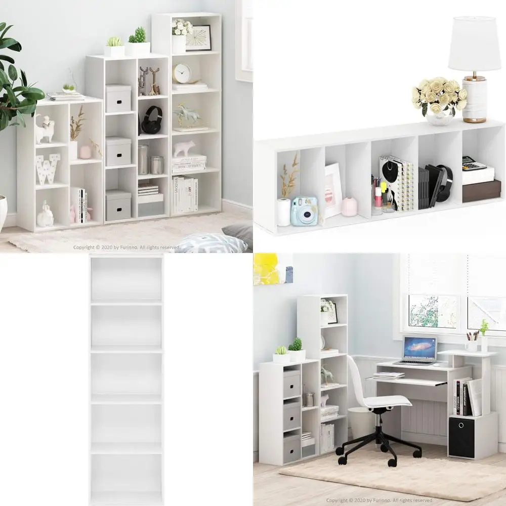 

Открытая книжная полка на 5 кубов, 9,4x15,8x52 см, подходит для гостиной, спальни, домашнего офиса, белый цвет