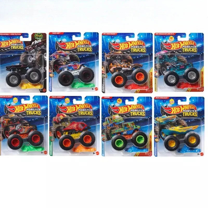 En Stock Hot Wheels coche Monster Trucks juguetes niños 1/64 Diecast Race Ace Batmobile Tiger Shark Unimog Wave Wrecker vehículos modelos