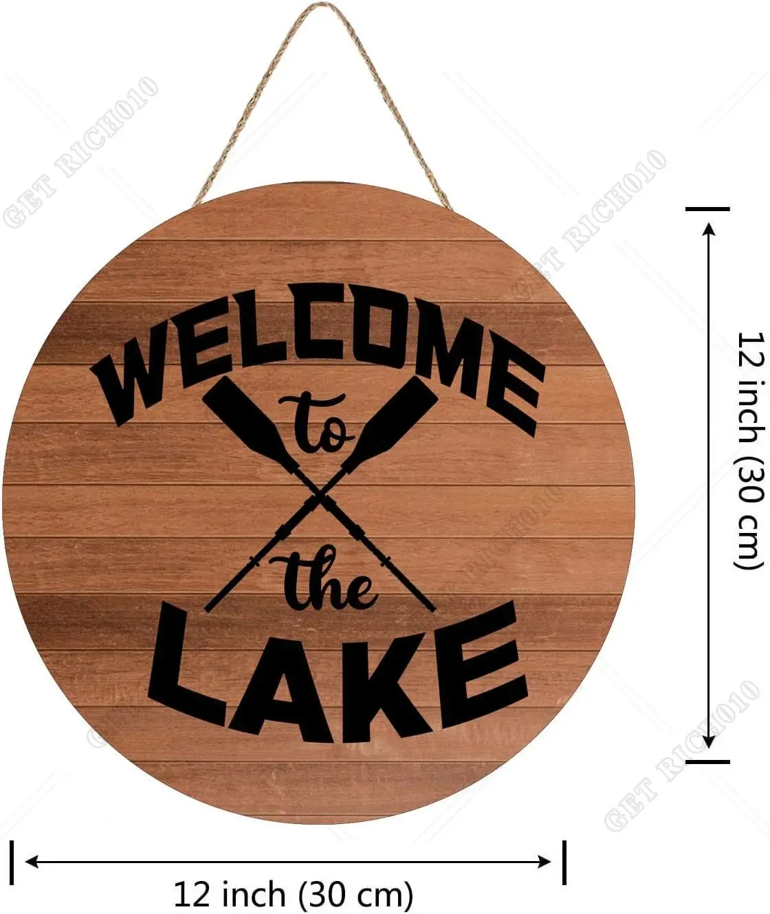 12X12in Round Wooden Signb for Front Door Decoration Welcome To The Lake Wooden Sign Door Hanging for Farmhouse Porch