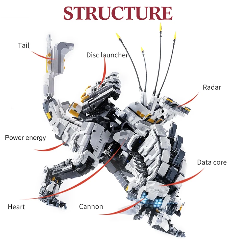 Moc Horizon Zero Dawned Thunder Jaw Mechanical Monster Action Dragon Dinosaur Popular Game Building Block Toys