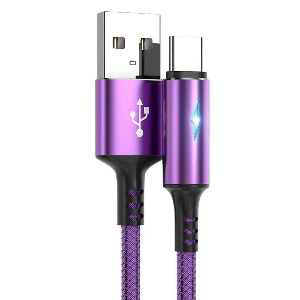 Type C Nylon Braided USB Charger Fast Charging Prepared USB Data Cable with Light For iPhone Realme J2W3
