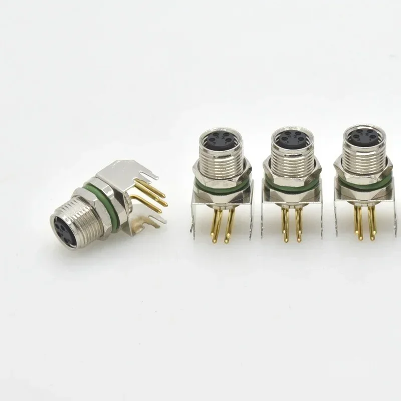 4P M8 PCB Waterproof Curved Needle Female Socket Connector Adapter Heavy