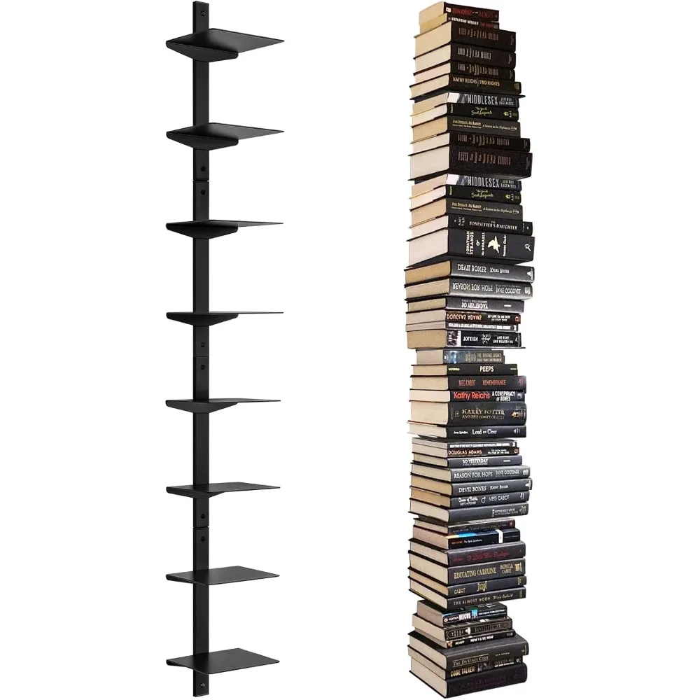 

Floating Book Shelves for Wall, 8 Tier Invisible Floating Bookshelf, Vertical Spine Book Tower, Wall Mounted & Space Saving, Hea