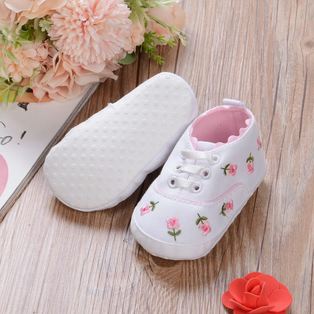 EWODOS Baby Girls Canvas Shoes High Top Sneakers Soft Sole Anti-Slip Crib Shoes Newborn Infant First Walkers Shoes Cotton Warm