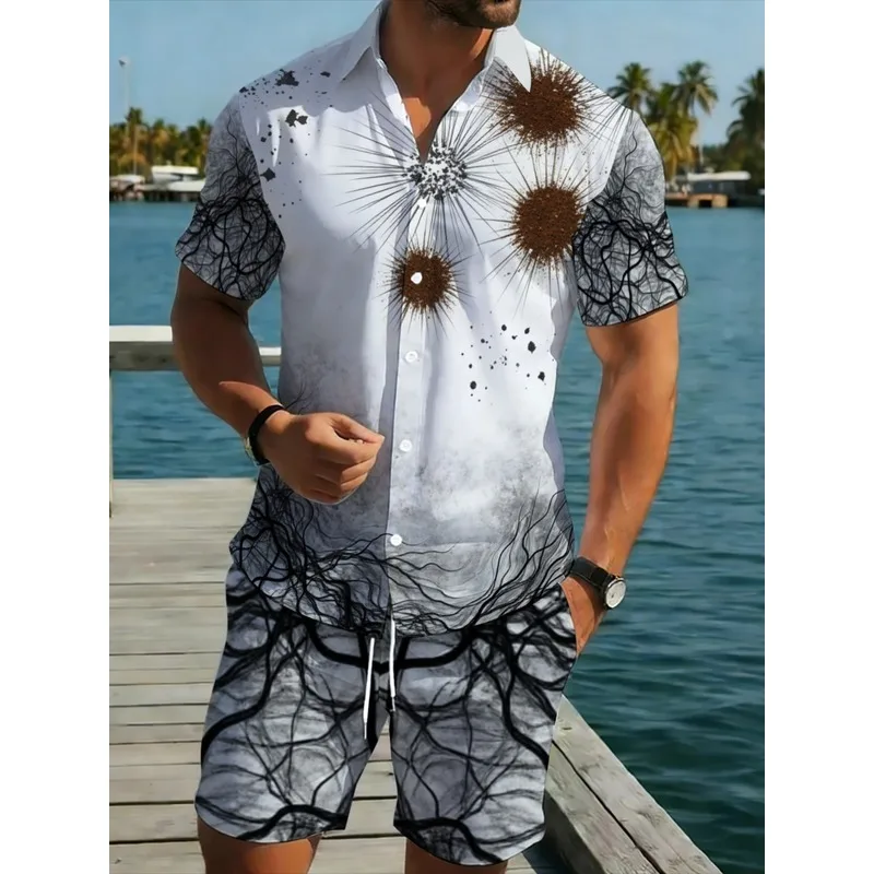 Conjunto de Camisa y Pantalones Cortos Estampados Premium para Hombre, Transpirable y Ligero, Ideal para Fiestas en la Playa, Senderismo, Camping y Uso Diario