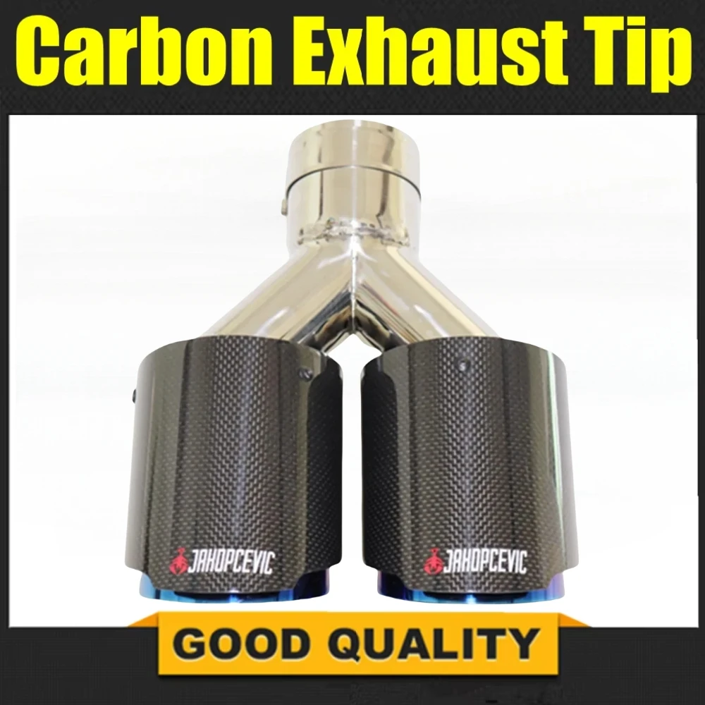 Y Pipe Dual Exhaust Tips Car Universal Glossy Carbon Fiber Blue Stainless Double Exit Exhaust Pipes Muffler Tailpipe