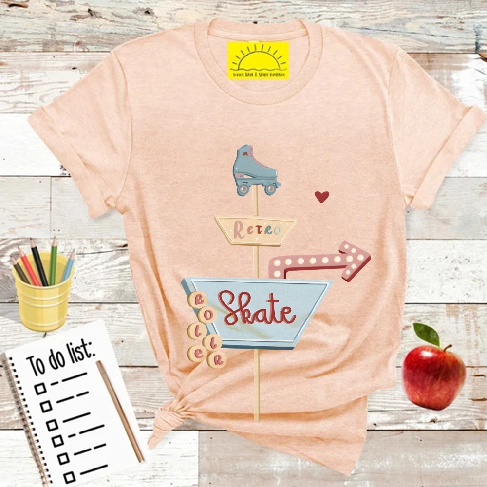 グラフィック Tシャツレトロスケート Tシャツ綿 100% 高品質オーバーサイズカラフルな Tシャツローラースケートプリントヴィンテージ Y2K 雰囲気