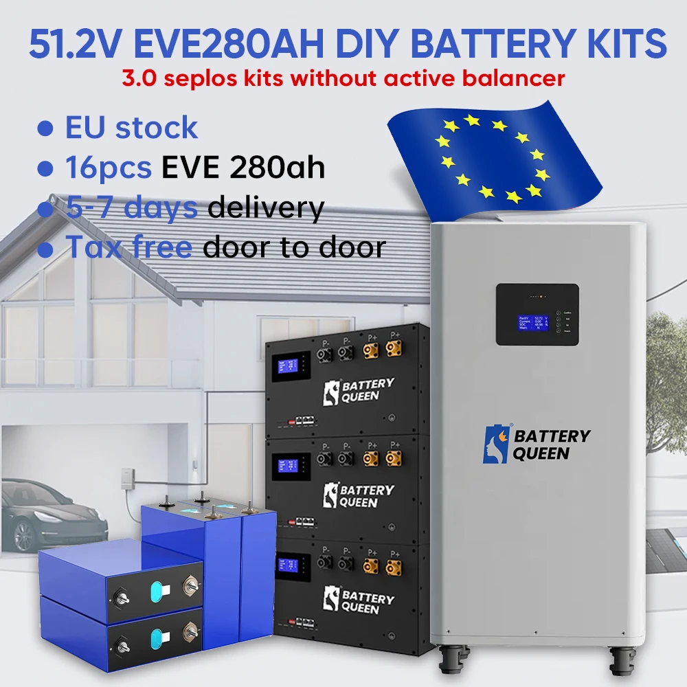 Poland Lifepo4 Battery 3.0 Seplos Kits 14.5KWH EVE280K GradeA+ Without Active Balancer Battery Kits CAN RS485 Case Solar TaxFree