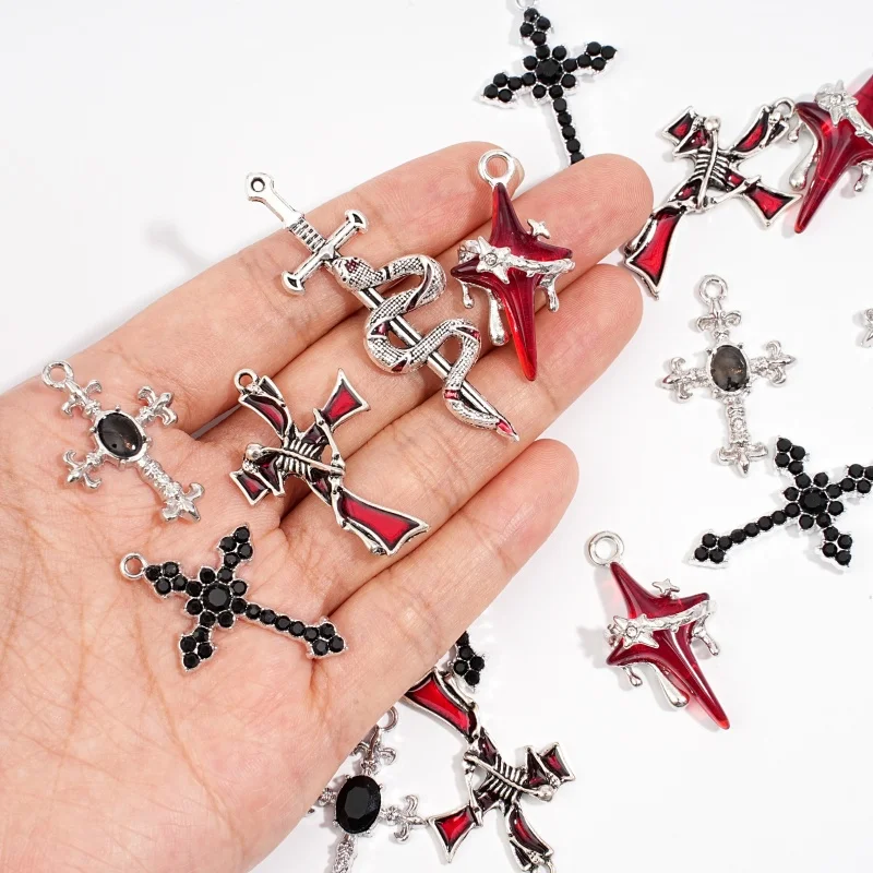 1Pc Mixed Gothic Cross and Sword Snake Curse Bulk Various Antique Silver Cross Alloy Pendant Set Jewelry Making Accessories