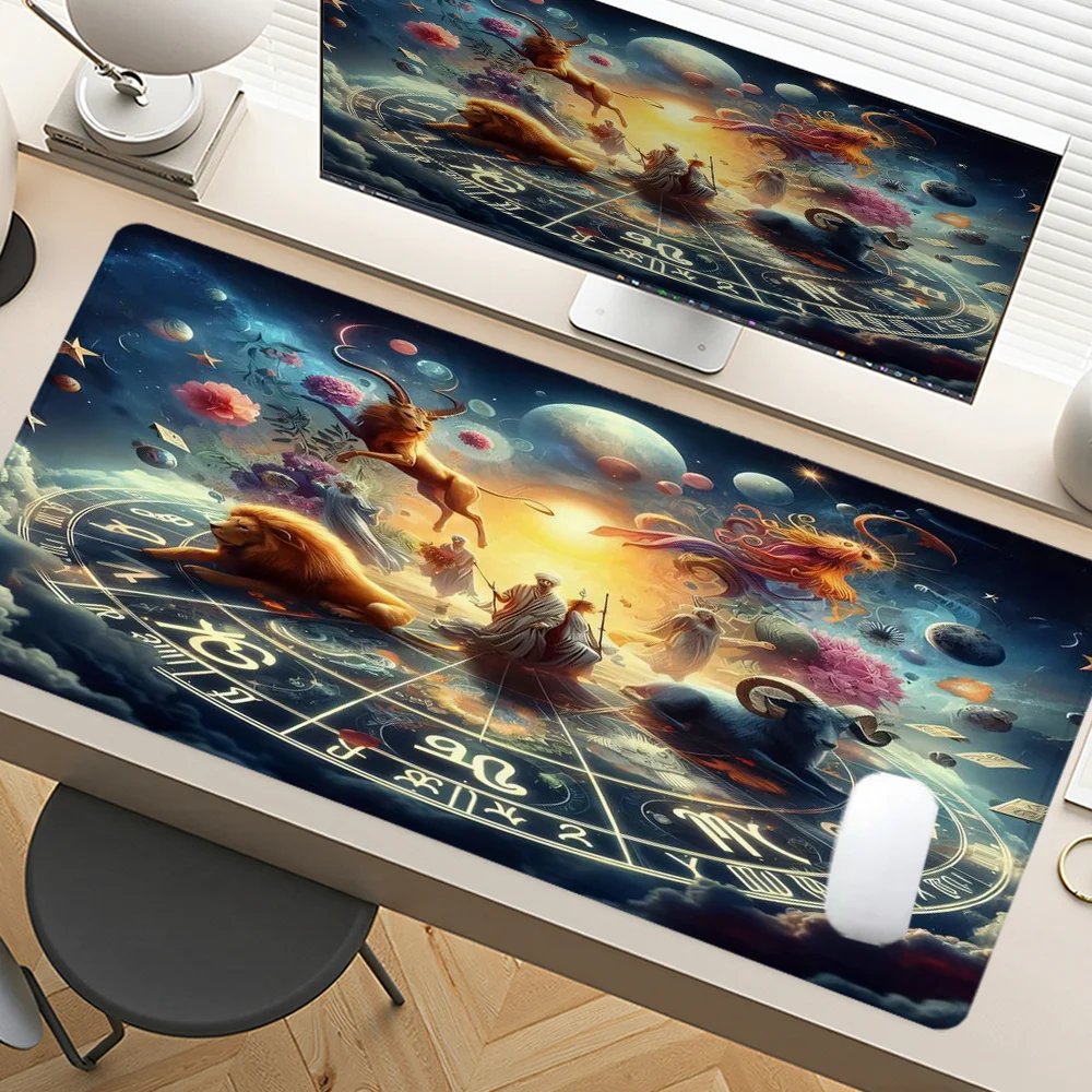 

Cosmic Zodiac Mouse Pad Large Desk Accessories Desk Pad Rubber Base with Stitched Edge Mousepad Non-Slip Mousepad for Office