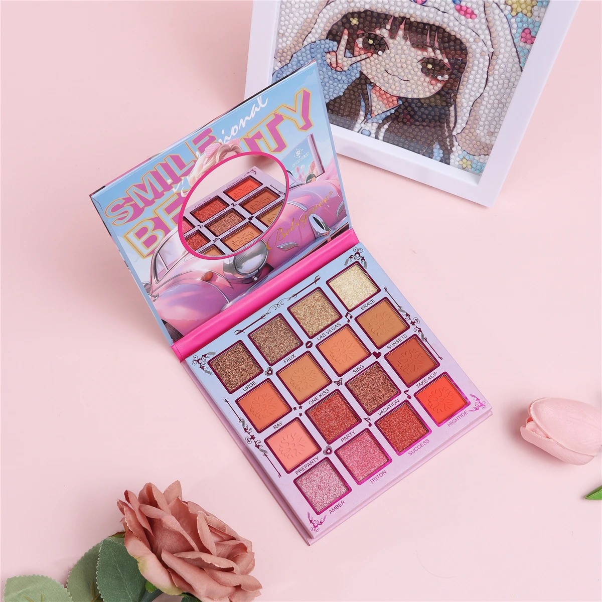 BELZGMEE 16 Colors Matte Eyeshadow Palette Book with Mirror Beauty Girl Glitter Blush Eyes Shadow Professional Cosmetic for Face