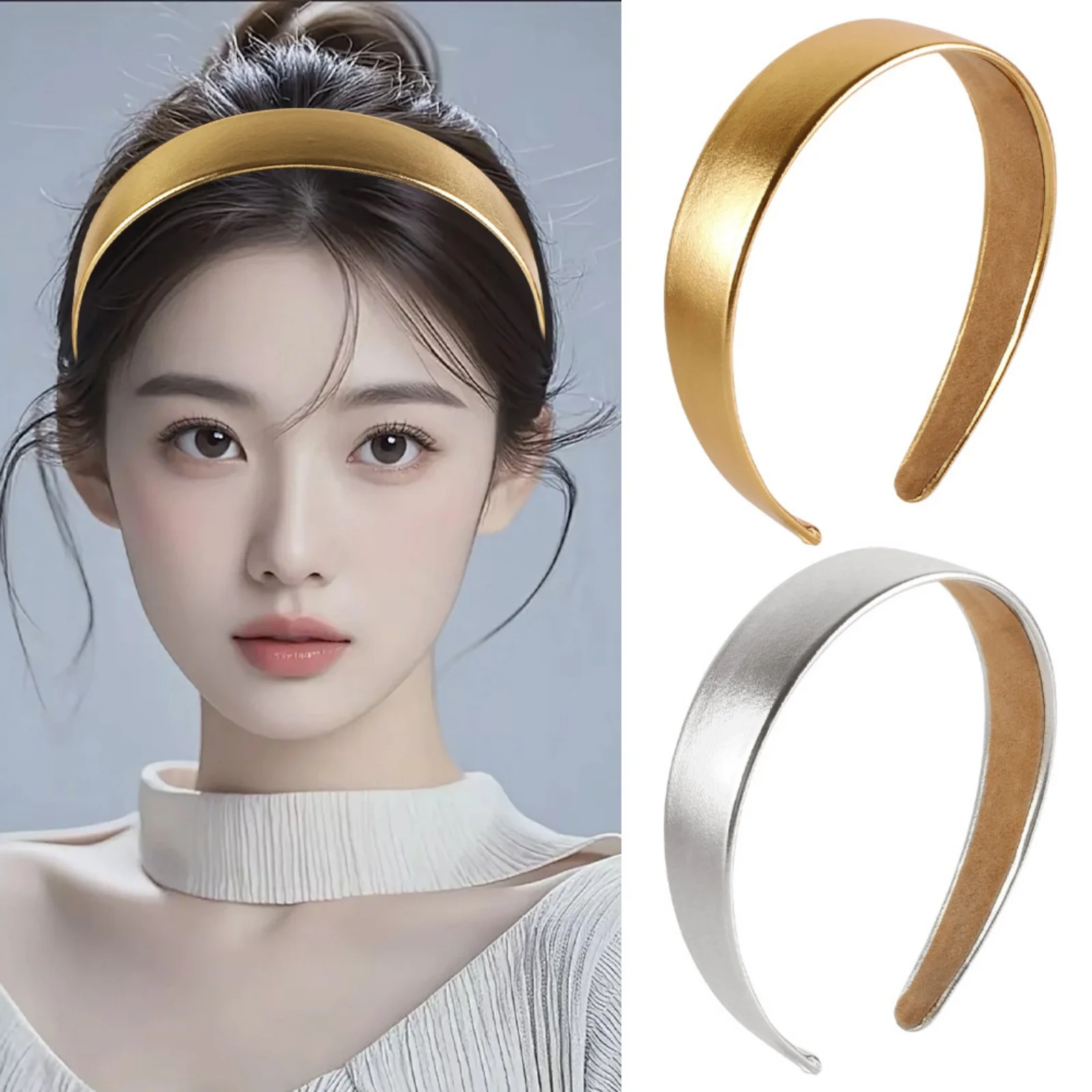 

1PC Metallic Headbands Set, Gold and Silver Hair Accessories, Stylish and Simple Head Hoops, Ideal for Daily and Party Looks