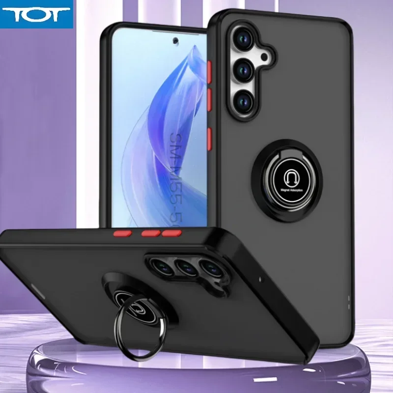 Para Samsung Galaxy M55 5G funda a prueba de golpes armadura transparente funda de teléfono para SamsungM55 M 55 2024 anillo magnético soporte contraportada