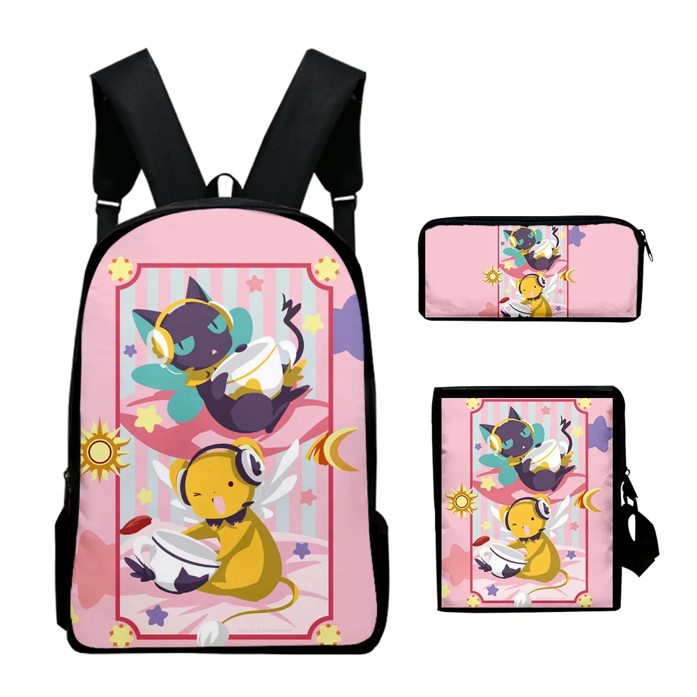 

Harajuku Novelty cardcaptor sakura 3D Print 3pcs/Set pupil School Bags Laptop Daypack Backpack Inclined shoulder bag Pencil Case