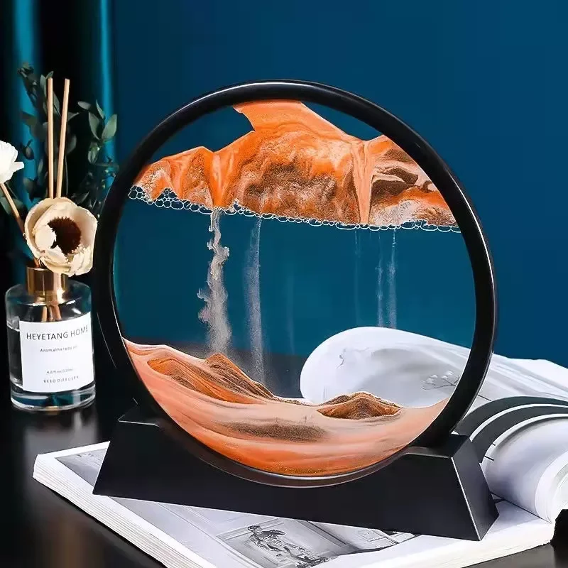 

7/12inch Moving Sand Art Picture Round Glass 3D Deep Sea Sandscape In Motion Display Flowing Sand Frame Sand Painting Home Decor