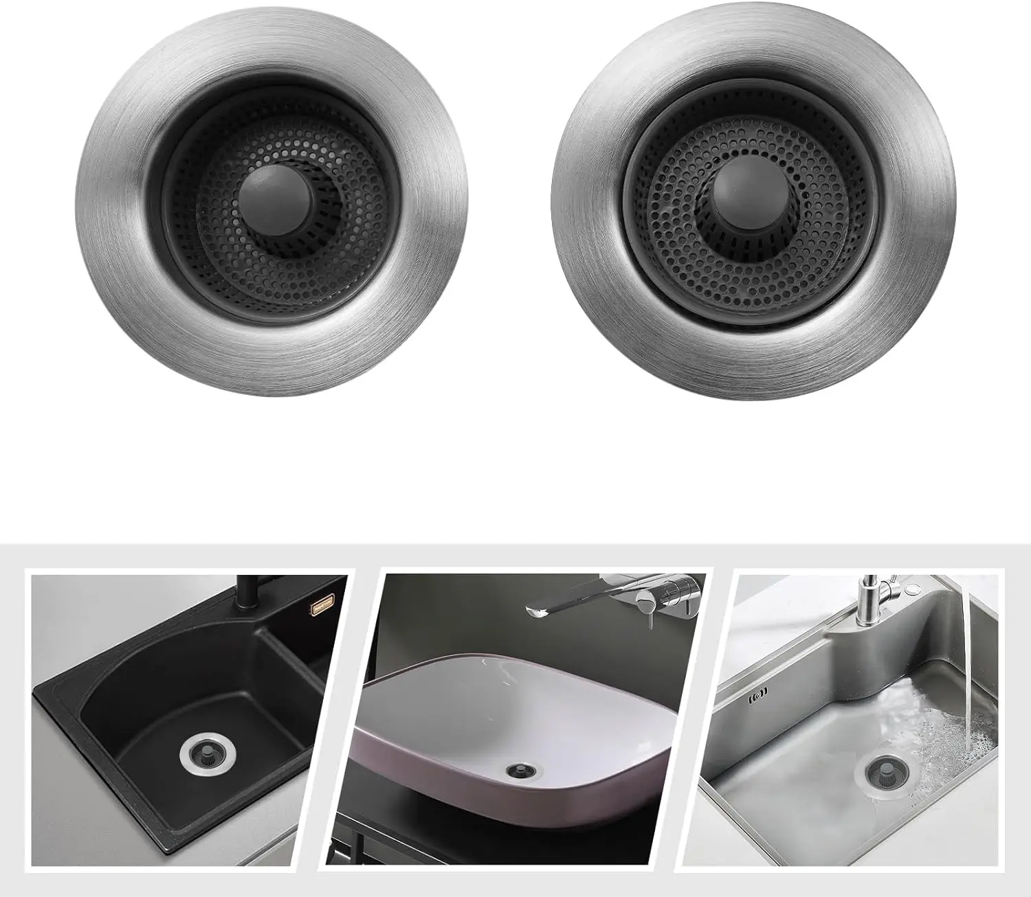 

2Pcs Kitchen Sink Strainer, Anti-Clogging Basket Strainer with Pop-Up Core Kitchen Sink Drain Strainer