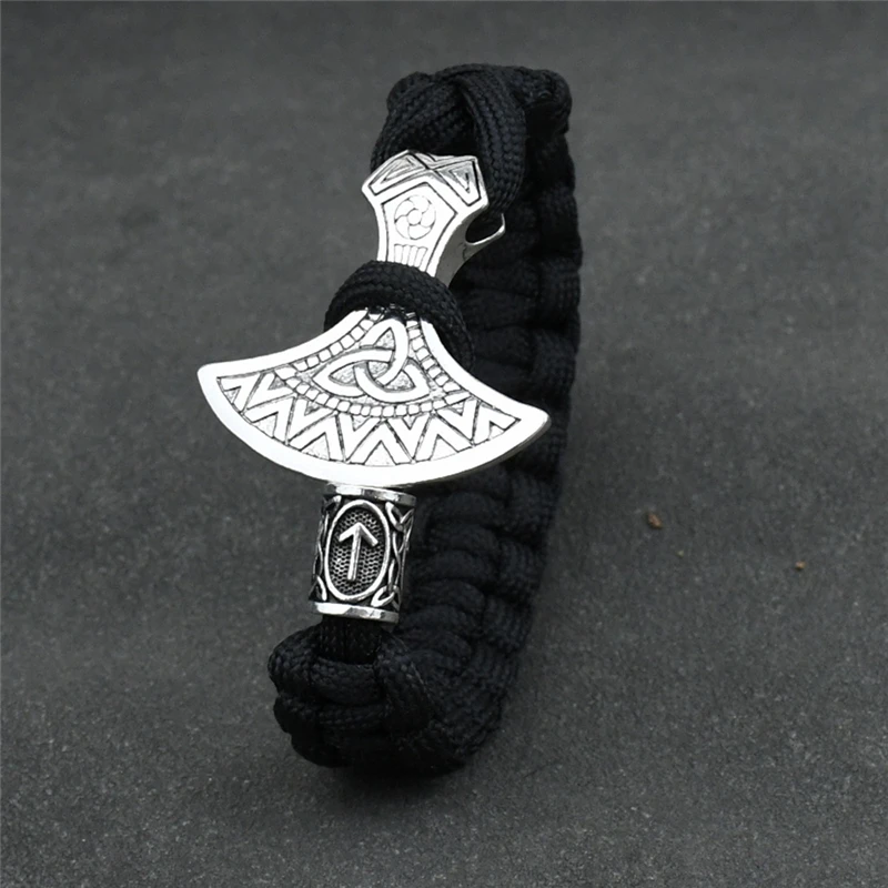 Mjolnir Viking Runes Beads Scandinavian Norse Celt Axe Bracelet Nordic Rune Ax Wristband Bangle For Men Amulet Talisman Jewelry