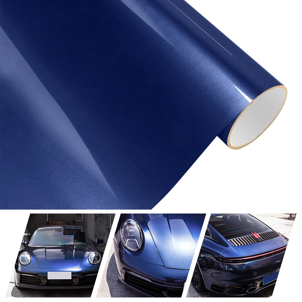 Vinyl Wrap Metal Paint Midnight Blue Air Release Car Sticker Self Adhesive Film Roll DIY Decor Film Wrapping Auto Accessories