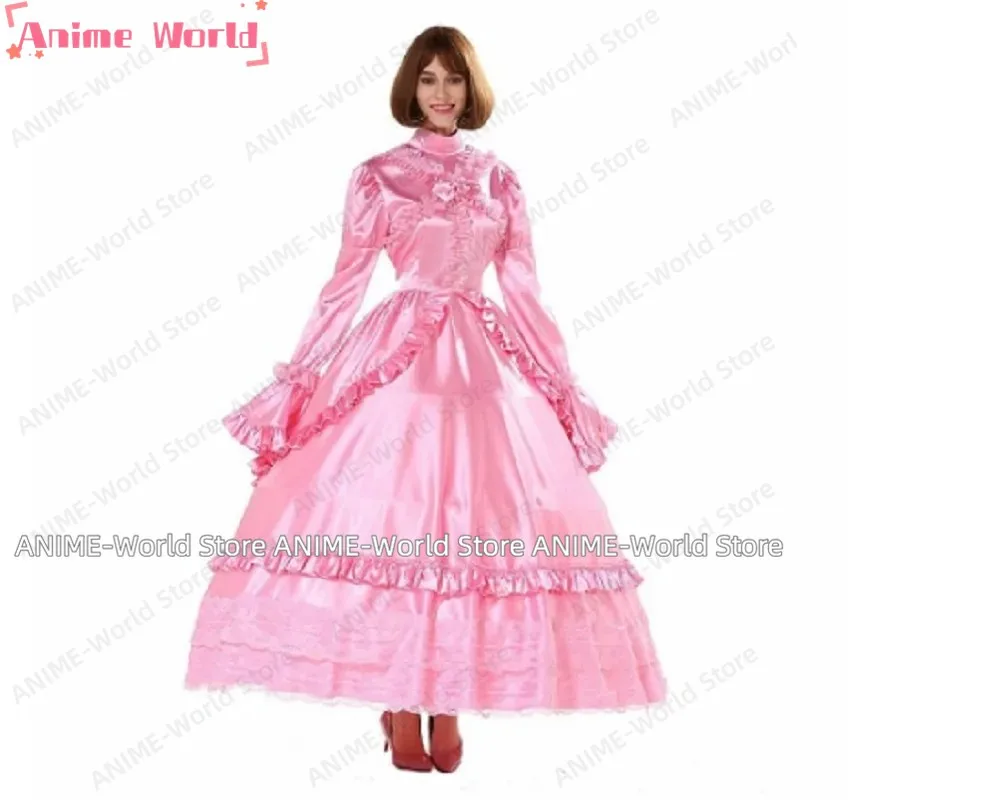 

《Custom size》Lockable Goth Lolita Dress Girly Girl Goth Lolita Punk Satin Dress Cosplay Fake Fairy Big Sleeve Dress Halloween