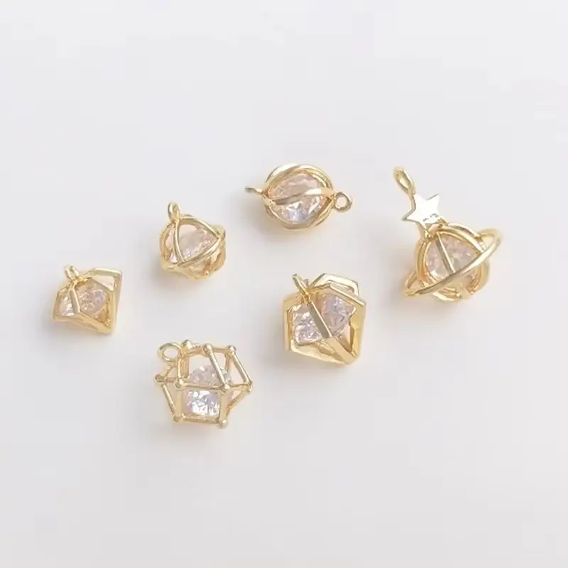 

14K gold covered zirconia spirit planet pendant diamond-shaped charm handmade diy earrings bracelet jewelry pendant