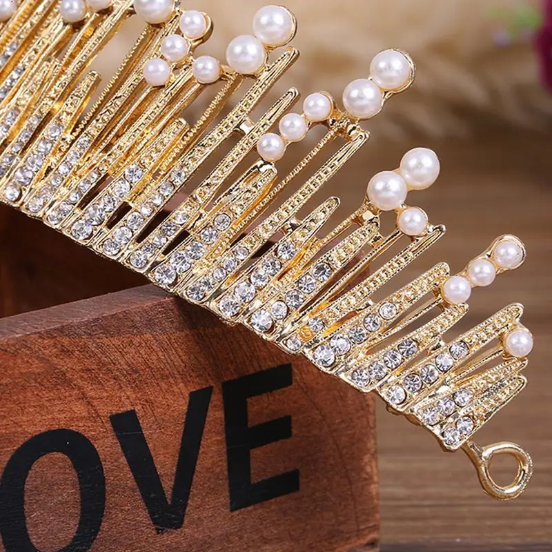 New Vintage Multicolored   Pearls Crystal Tiara Crown Wedding Hair Accessories Bridal Jewelry Head Band