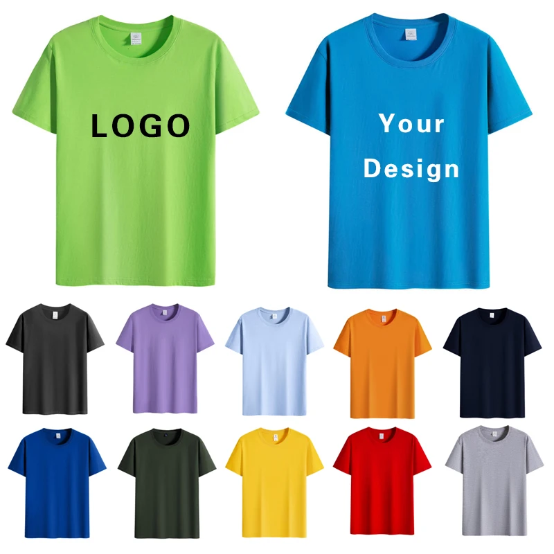 Camiseta de algodón de 180g con logotipo impreso, nombre personalizado, diseño de verano para hombres y mujeres, bordado de fotos, actividades de equipo publicitario de empresa Diy
