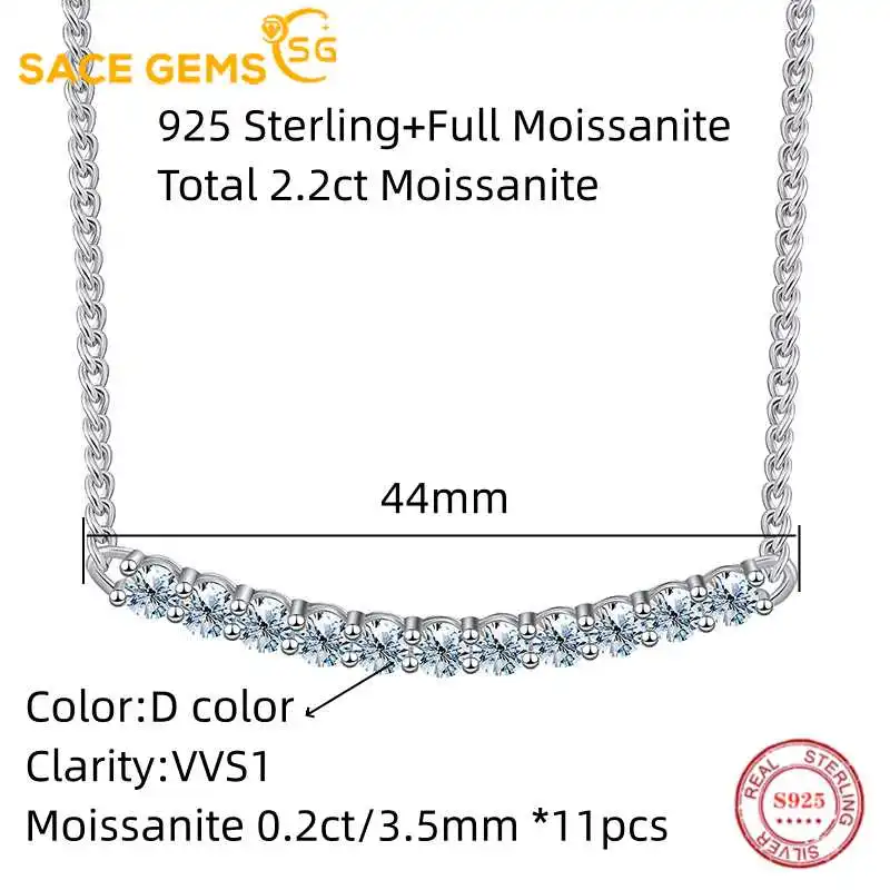 ساتشي الأحجار الكريمة-المويسانيتي قلادة الماس للنساء ، مجوهرات حفلات الزفاف البراقة ، قلادة الفضة GRA S925 ، D VVS1 2.2ct