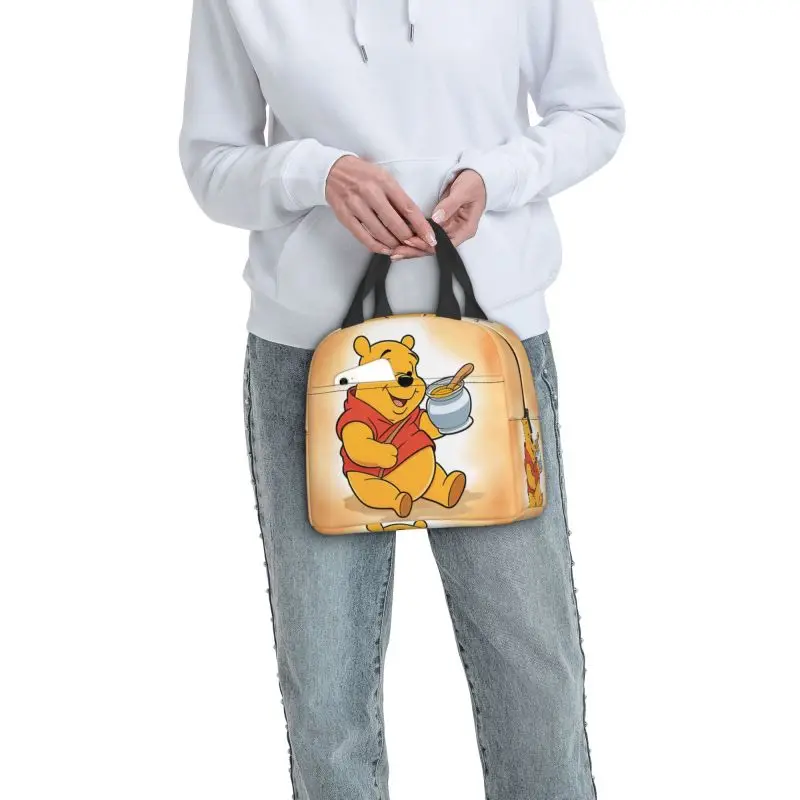 Custom Winnie The Pooh Lunch Bag Women Cooler Thermal Insulated Lunch Container Box for Kids School Work Food Picnic Tote Bags