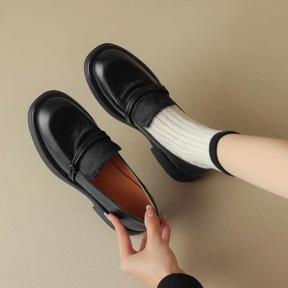 FEDONAS Spring Autumn Women Pumps Fashion Splicing Genuine Leather Round Toe Casual Office Lady Working Shoes Woman Basic 2024