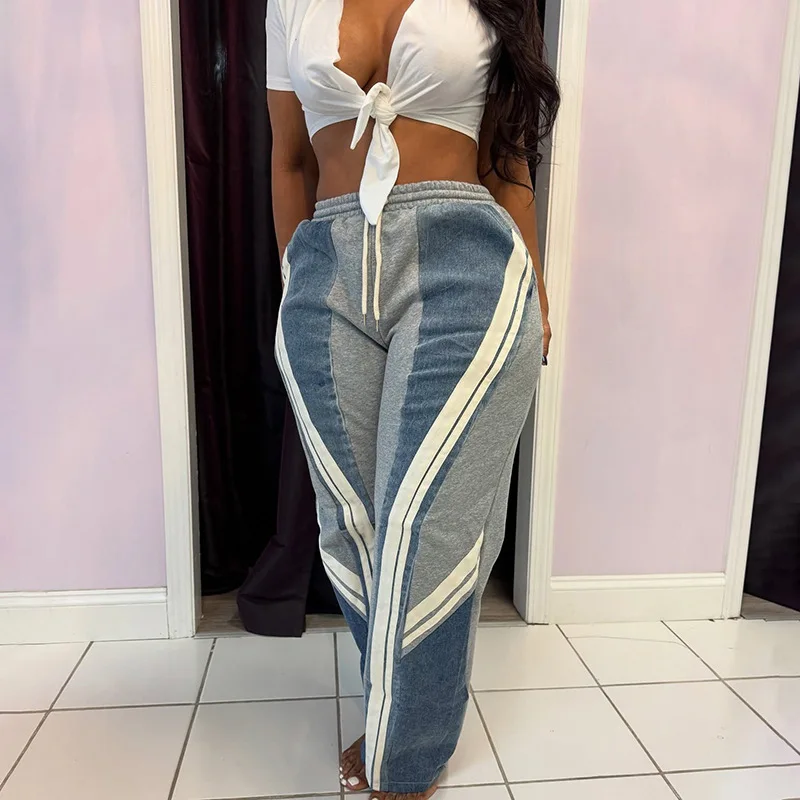 الدنيم المرقعة البضائع السراويل عالية الخصر Y2K الشارع الشهير 2025 النساء الشتاء موضة الملابس بنطلون مثير أنيقة مضيئة جان السراويل #6