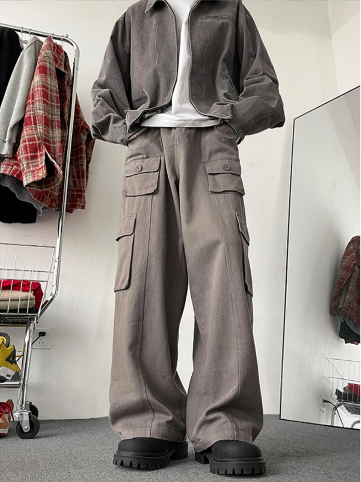 

Американские ретро-брюки с множеством карманов, модные мужские брюки-карго на весну-осень, широкие, свободные, прямые, повседневные брюки-трубы