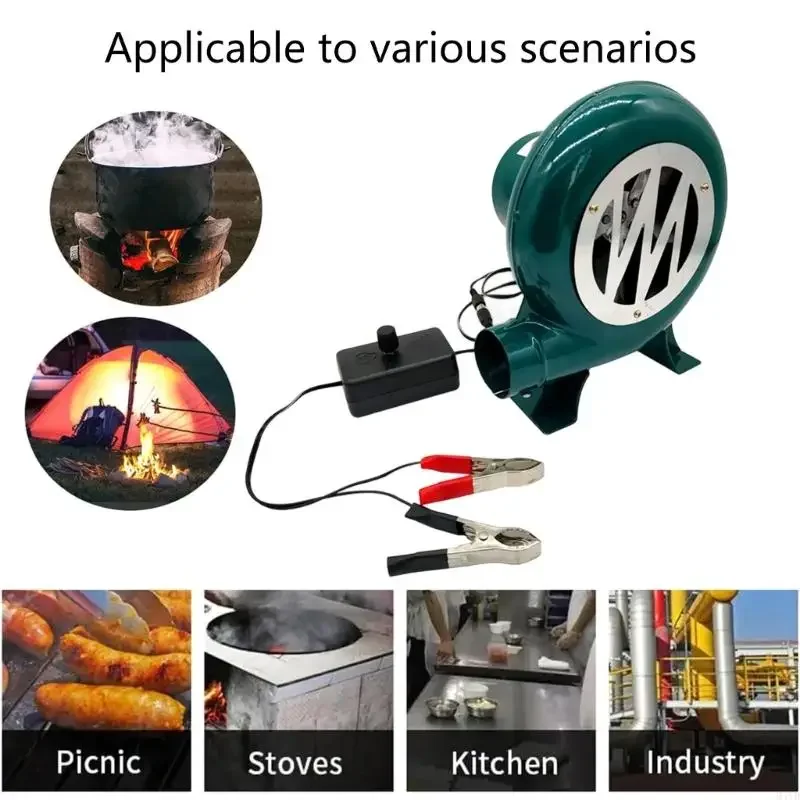 แบบพกพา 12V 120W เครื่องเป่าลมกลางแจ้งความเร็วปรับคุณลักษณะเหมาะสำหรับทำอาหารบาร์บีคิว Campfire ความร้อน Boosting D2RD