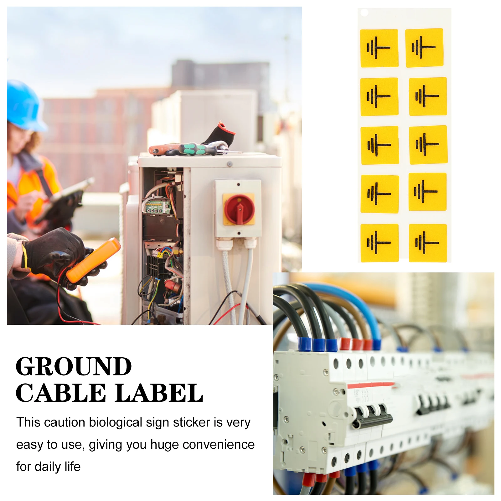 10pcs Ground Safety Warning Labels Stickers Electric Panel Labels Stickers for Electrical Equipment Panels Ground Connection
