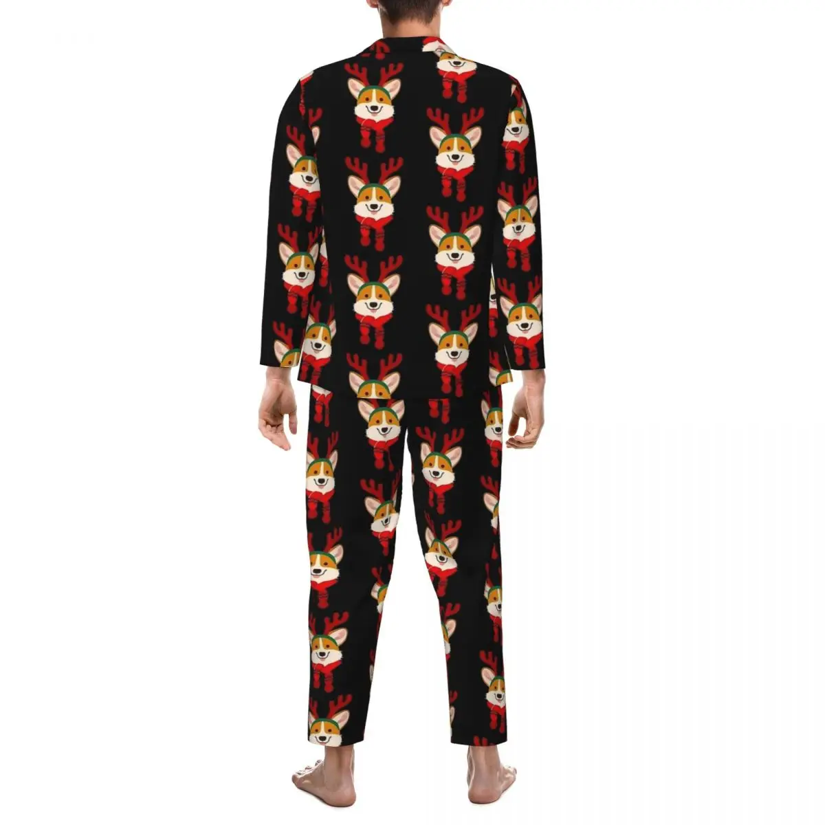 CORGI REINDEER CHRISTMAS Pajamas Men Fashion Leisure Sleepwear Autumn 2 Piece Casual Oversize Custom Pajama Sets