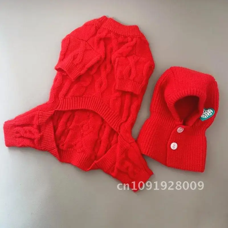 

Coat and Winter Pet Four Legged Knitted Warm Jumpsuit Four Legged Set Pants Cat Puppy Sweater Dog with Autumn Teddy Clothes Hat