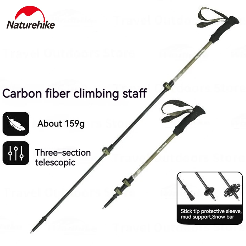 Naturehike Portable Trekking Ultralight 3K Carbon Fiber Climbing Stick Outdoor Camping Mountaineering Retractable Rod Eva Handle