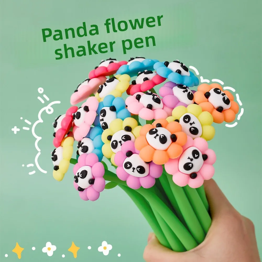 

12 шт., нейтральная ручка с милым цветком панды, креативные канцелярские принадлежности, студенческая гелевая ручка, милая силиконовая кисть, рокер для вопросов