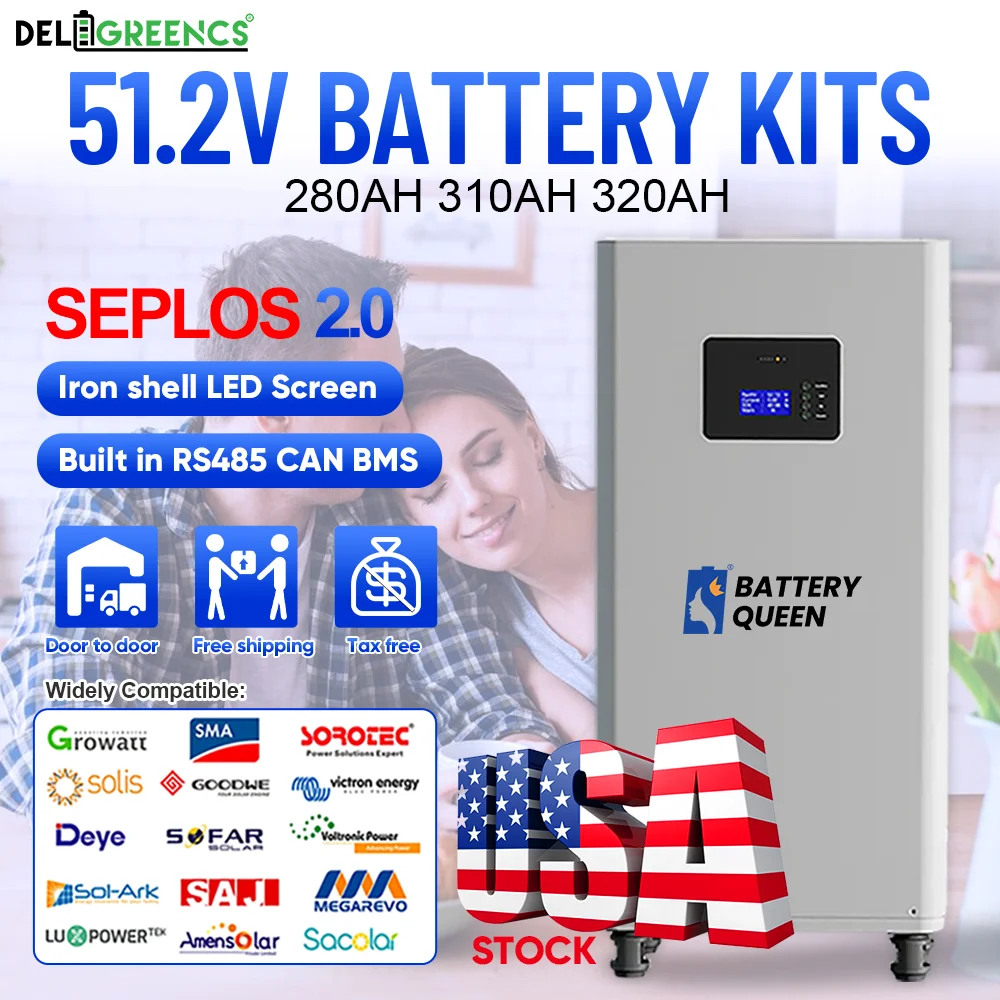 

USA 2.0 Seplos Smart BMS Lifepo4 Battery Case Stand With 51.2V 280AH 310AH 320AH Lifepo4 Solar Batteries Storage Free Shipping