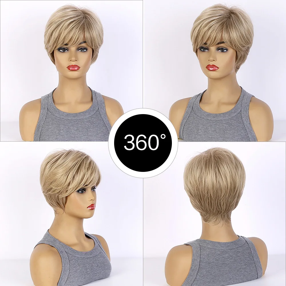 Short Mixed Blonde Synthetic Wigs for Women Short Curly Wigs with Bangs Curly Wig Heat Resistant Fiber Cosplay hair