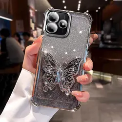 Luxury Case with Butterfly Bracket for Xiaomi, Cover for Redmi Note 14, 13, 12, Pro plus, 14C, 13C, 12C, 10, 5G Shockproof Cases