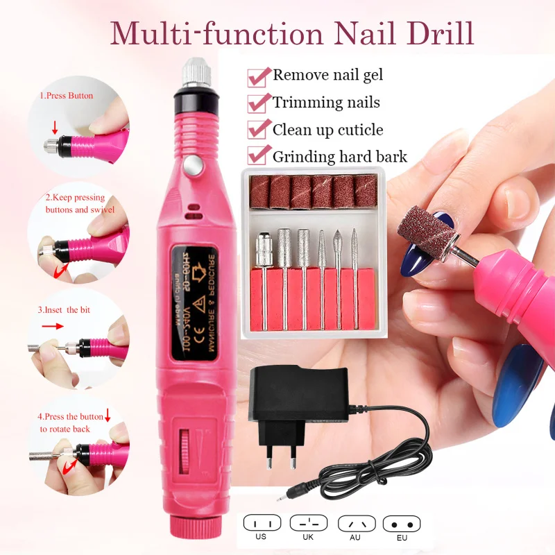 Draagbare elektrische nagelboormachine LED-boor Nageltips Polijstgereedschap Kleurrijke nagellak