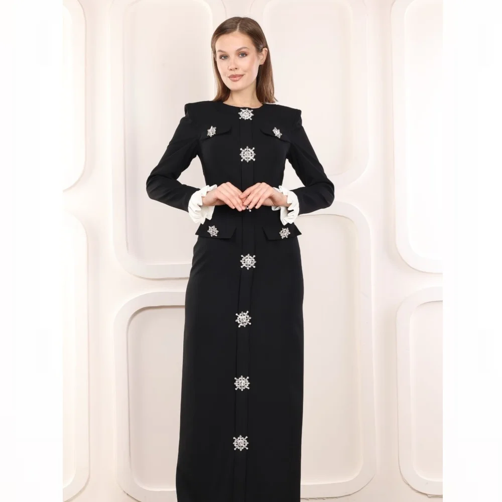 Customized Sparkle High Quality Exquisite Jersey Beading Ruched Pleat Valentine's Day A-line O-Neck Bespoke Occasion Gown Midi D