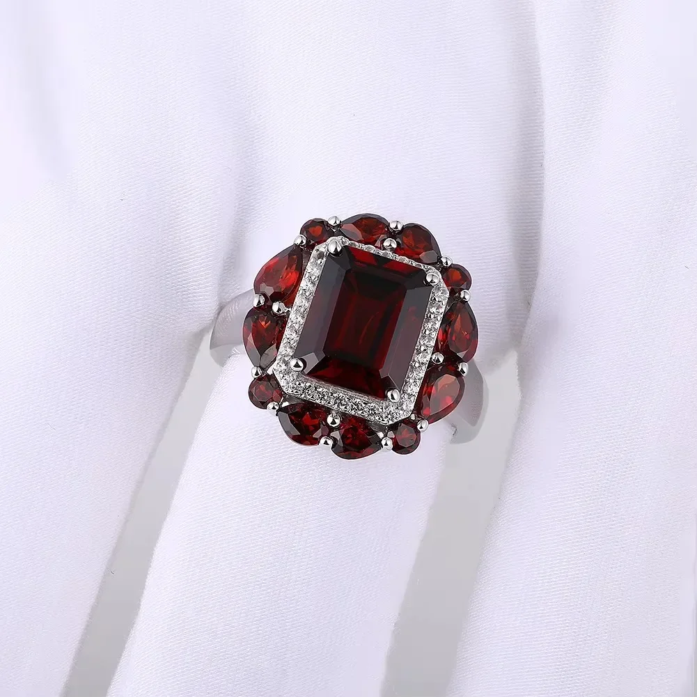 GZ ZONGFA New Arrivals 925 Sterling Silver Ring for Women Natural Red Garnet 4ct Octagon Cut Wedding Party Ring Fine Jewelry